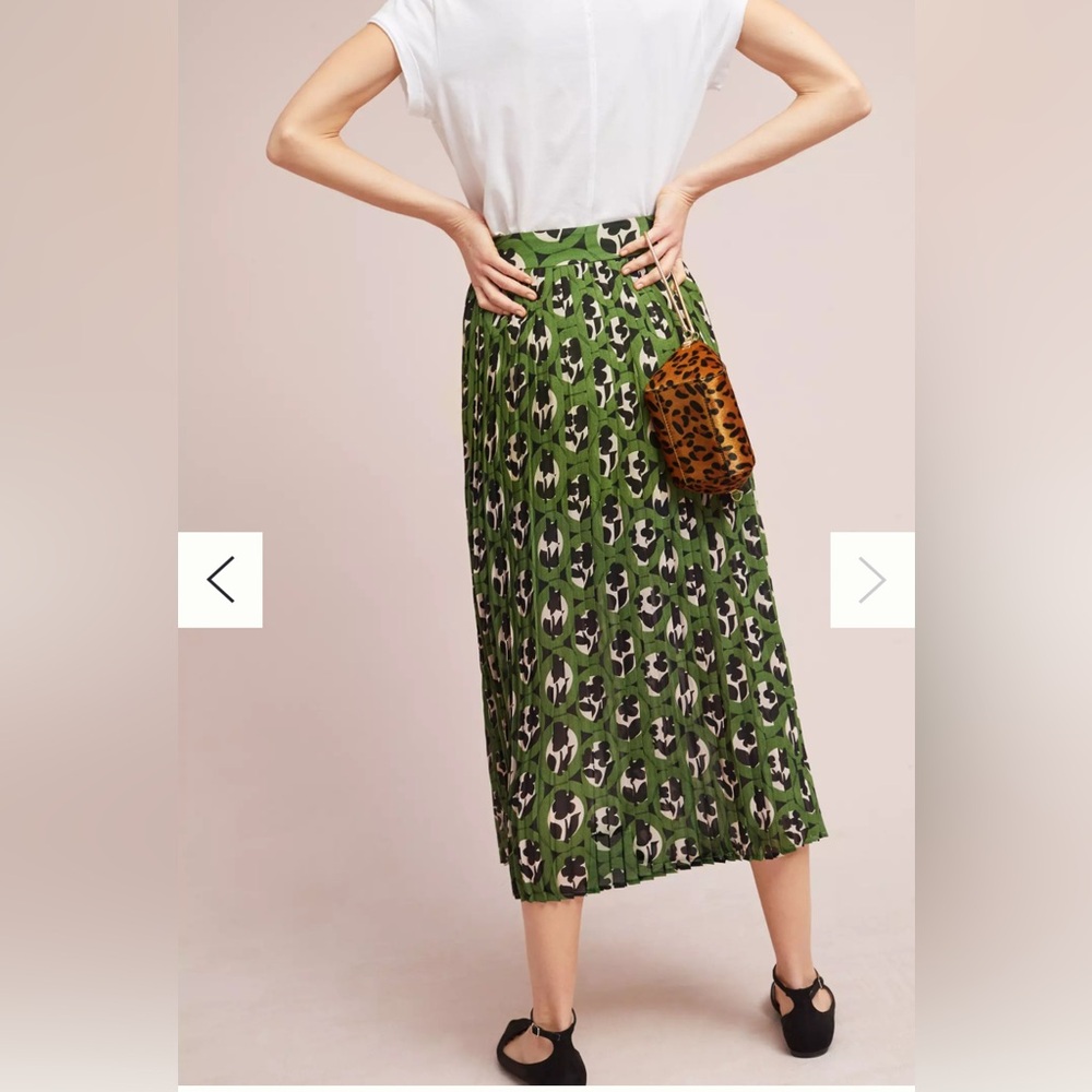 Anthropologie Maeve Green Floral Print Pleated Midi Skirt S - Picture 3 of 10